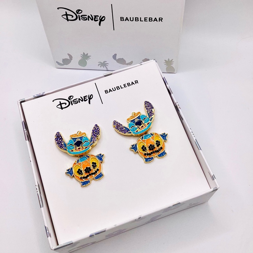 Disney BaubleBar Stitch Pumpkin Painted Enamel Earrings - Picture 1 of 10